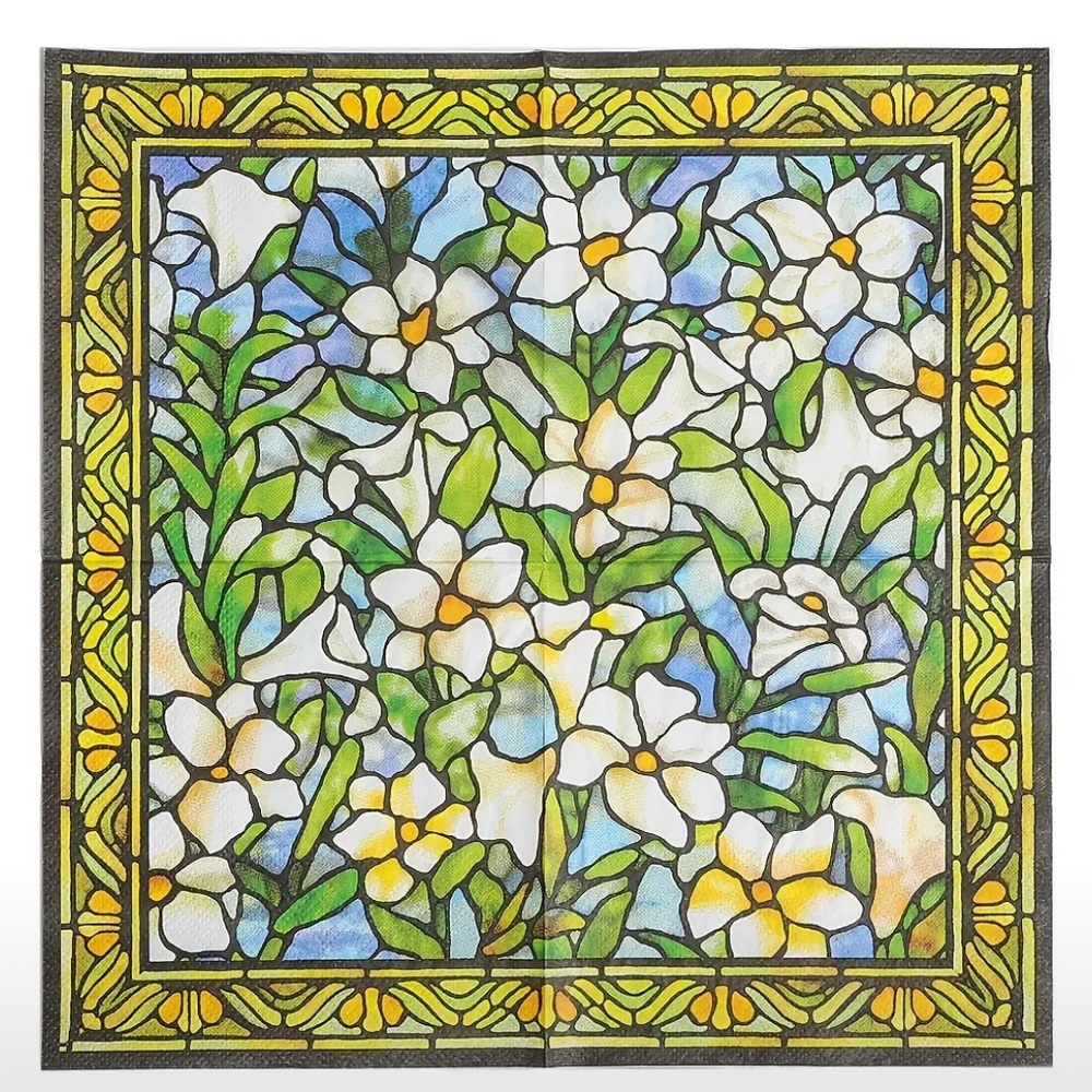 Floral Stained Glass Art Print Cocktail Beverage Paper Napkins, 20 ct - Picture 2 of 5